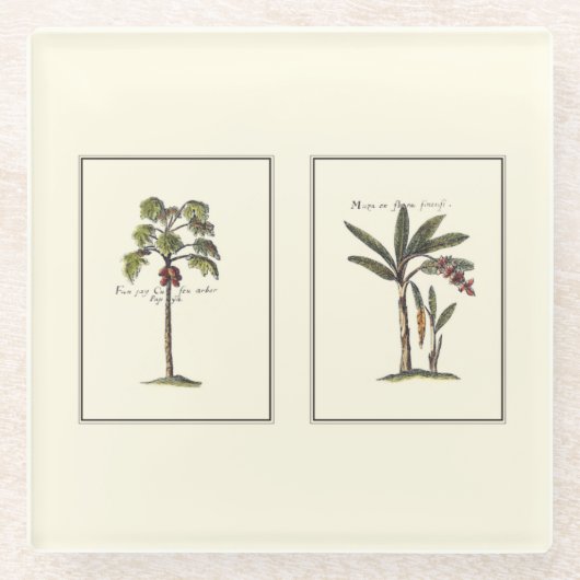 Twee miniaturen met palmbomen glazen onderzetter (Voorkant)