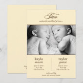 Twee Miracles Twins Birth Announding - Cream Aankondiging (Voorkant / Achterkant)