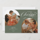 Twee moderne boogfoto's vrolijk kerstscript feestdagenkaart (Voorkant)