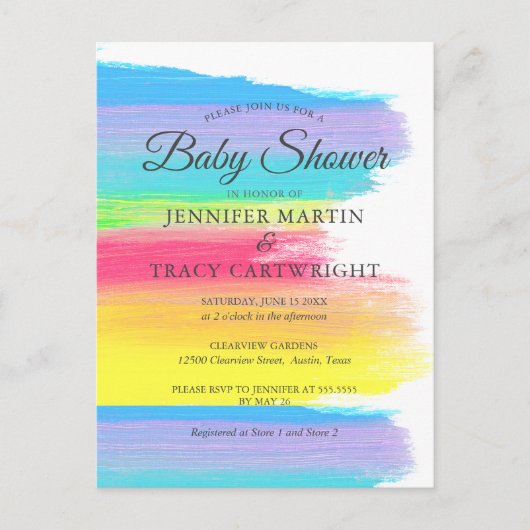 Twee moeders regenboog mooie lesbische baby shower uitnodiging briefkaart (Voorkant)