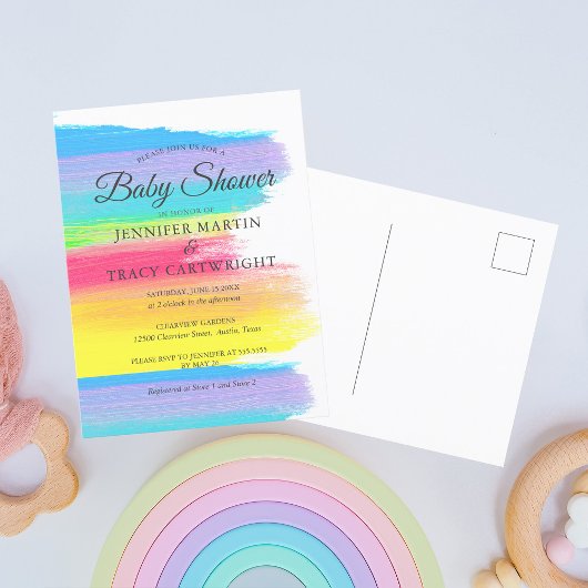 Twee moeders regenboog mooie lesbische baby shower uitnodiging briefkaart
