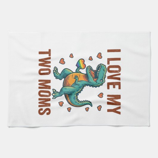 Twee moeders trots dinosaurus vector T-shirt ontwe Theedoek (Horizontaal)