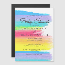 Twee Moms Rainbow Beauful Lesbian Baby shower Magnetische Uitnodiging