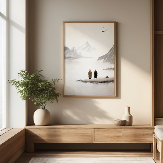 Twee monniken Zen minimalistische inkt schilderen  Perfect Poster