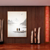 Twee monniken Zen minimalistische inkt schilderen  Perfect Poster