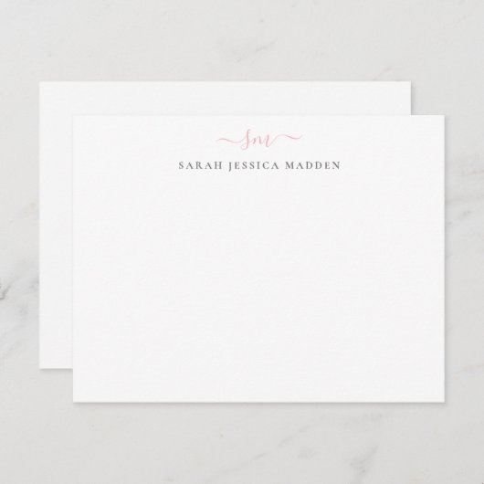 Twee Monogram Meisjes Script Light Blush Pink Grey Notitiekaartje (Voorkant / Achterkant)