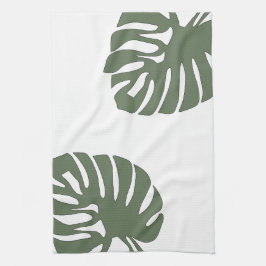 Twee Monstera Bladeren Theedoek