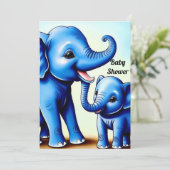 Twee Mooie Blauwe Olifanten Uitnodiging (Staand voorkant)
