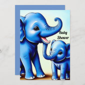 Twee Mooie Blauwe Olifanten Uitnodiging (Voorkant / Achterkant)