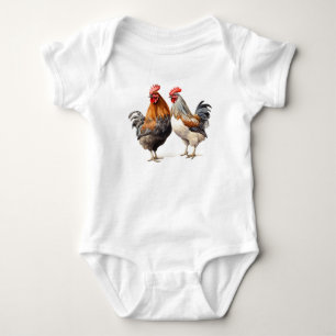 Twee mooie hanen, kippen, Baby Gift Romper