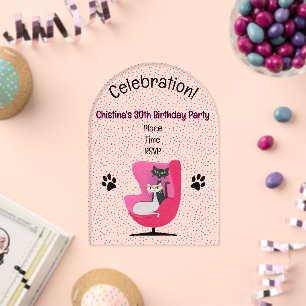 Twee Mooie Midden Eeuwse Katten Roze Stoel Doe Ver Acryl Uitnodigingen