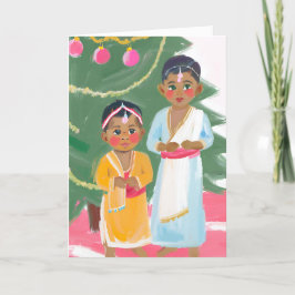 Twee mooie Oost-Indische meisjes met kerstmis Bedankkaart