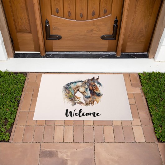 Twee Mooie Paarden Western Boho Welkom Deurmat (Buiten)