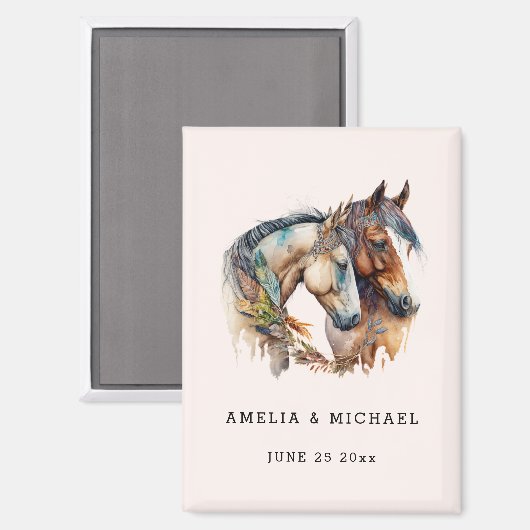Twee mooie paarden Westerne bruiloft Save the Date Magneet (Voorkant / Achterkant)