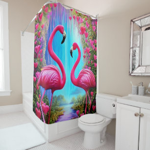 Twee mooie roze flamingo's in liefde Graphic Douchegordijn