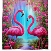 Twee mooie roze flamingo's in liefde Graphic Douchegordijn (Voorkant)