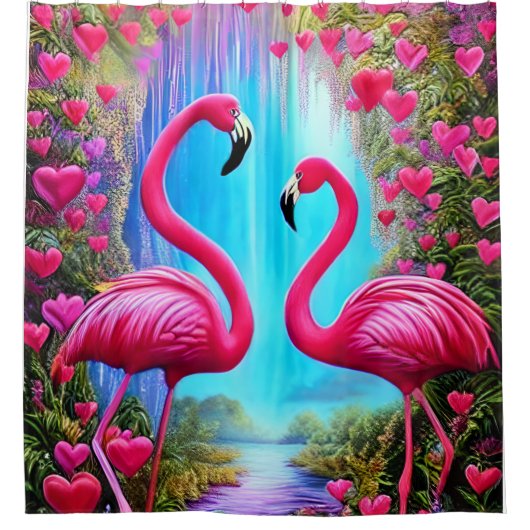 Twee mooie roze flamingo's in liefde Graphic Douchegordijn (Voorkant)