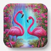 Twee mooie roze flamingo's in liefde Graphic Papieren Bordje (Voorkant)