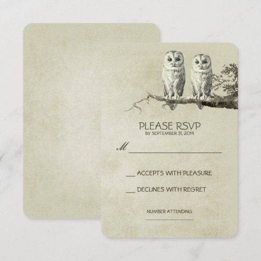 TWEE MOOIE UILEN RUSTIC WOODLAND RSVP KAARTEN (Voorkant / Achterkant)