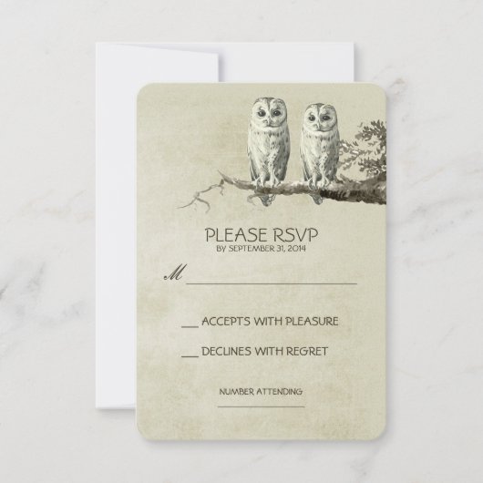 TWEE MOOIE UILEN RUSTIC WOODLAND RSVP KAARTEN (Voorkant)