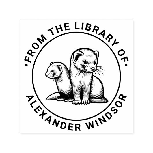 Twee Moppige Fretjes Bibliotheek Boek Naam Zelfinktende Stempel (Design)