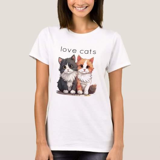 Twee Moppige Kittens Katten  T-shirt (Voorkant)