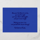 Twee Moppige Puppies in Kerstmannen Mutsen Folie Feestdagenkaart (Achterkant)