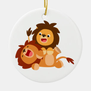 Twee Moppige Speelse Cartoon Leeuwen Ornament