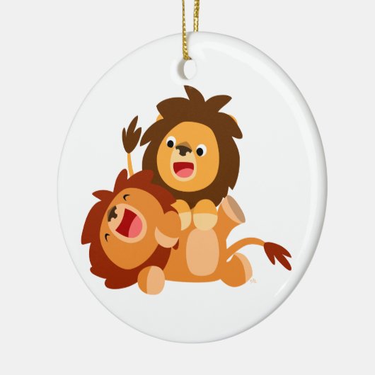 Twee Moppige Speelse Cartoon Leeuwen Ornament (Links)
