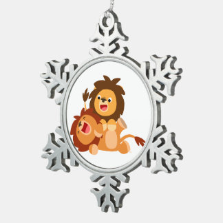 Twee Moppige Speelse Cartoon Leeuwen Tin Ornament