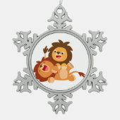 Twee Moppige Speelse Cartoon Leeuwen Tin Ornament (Voorkant)