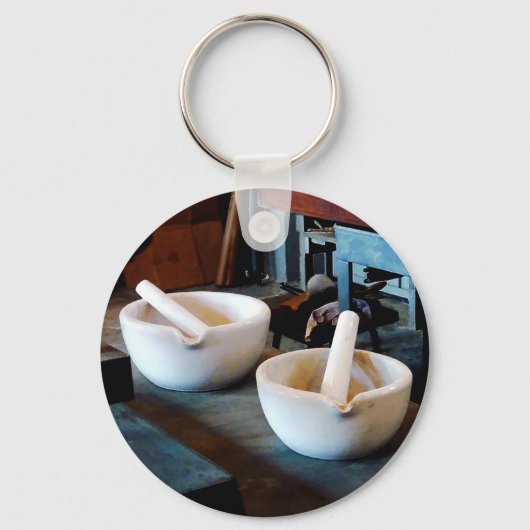 Twee Mortars en Pestles in Lab Sleutelhanger (Voorkant)