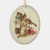 Twee muzikale Kittens Zing en Spel Violin Keramisch Ornament (Rechts)