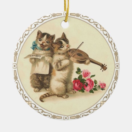 Twee muzikale Kittens Zing en Spel Violin Keramisch Ornament (Voorkant)