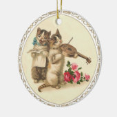 Twee muzikale Kittens Zing en Spel Violin Keramisch Ornament (Links)