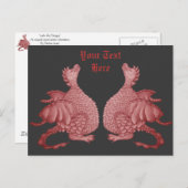Twee mythische fantasie wezens schattige rode drak briefkaart (Voorkant / Achterkant)