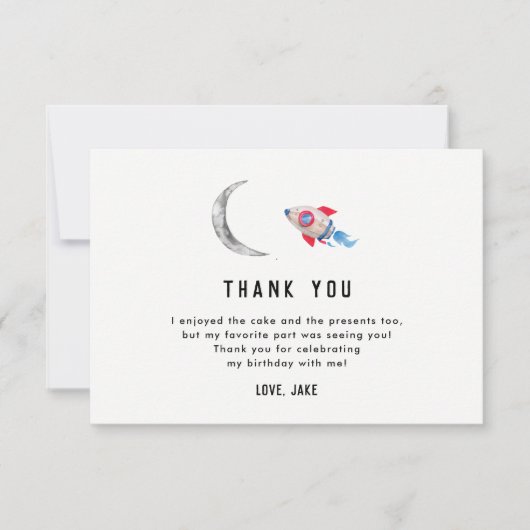 Twee naar de maan 2e verjaardagsfeest bedankkaartj bedankkaart (Voorkant)