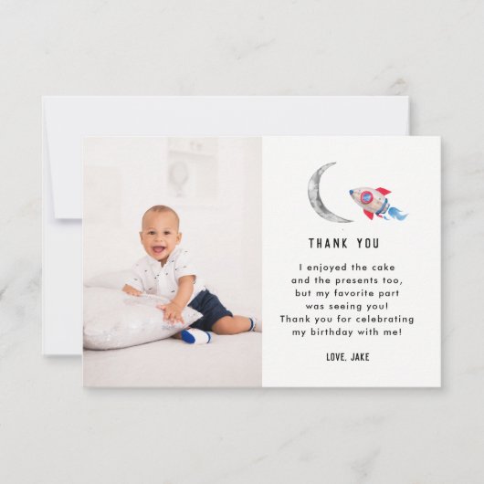 Twee naar de maan 2e verjaardagsfeest Foto Dank je Bedankkaart (Voorkant)