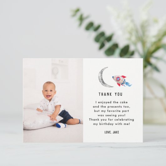 Twee naar de maan 2e verjaardagsfeest Foto Dank je Bedankkaart (Staand voorkant)