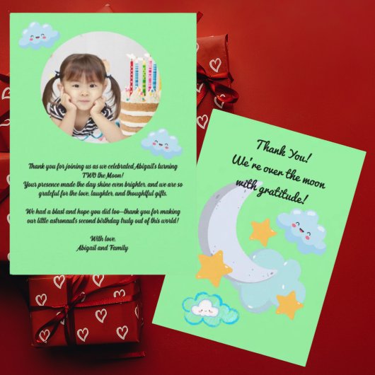 Twee naar de Maan Cute Verjaardagsfoto bedankkaart Kaart