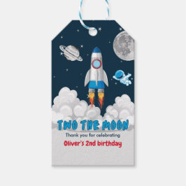 Twee naar de Maan Jongen Ruimteraket 2e Verjaardag Cadeaulabel