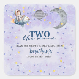 Twee naar de Maan Jongen Ruimteraket 2e Verjaardag Vierkante Sticker