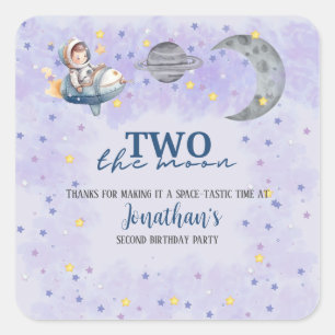 Twee naar de Maan Jongen Ruimteraket 2e Verjaardag Vierkante Sticker