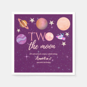 Twee Naar De Maan Meisje Ruimte Roze Planeten 2e V Servet