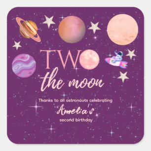 Twee Naar De Maan Meisje Ruimte Roze Planeten 2e V Vierkante Sticker