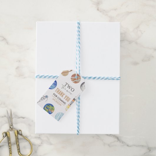 Twee naar de Maan | Moderne Ruimte 2e Verjaardagsd Cadeaulabel (Met Touw)