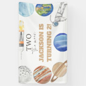 Twee naar de Maan | Moderne Ruimte 2e Verjaardagsd Spandoek (Verticaal)