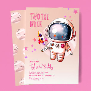 Twee Naar De Maan Perzik Roze 2de Verjaardag Kaart