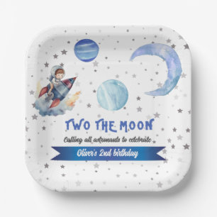 Twee Naar De Maan Raket Ruimte Blauwe Jongen 2e Ve Papieren Bordje