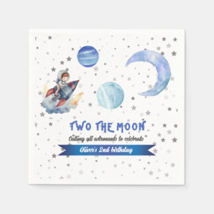 Twee Naar De Maan Raket Ruimte Blauwe Jongen 2e Ve Servet